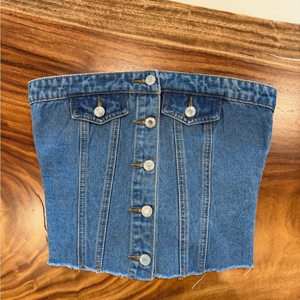 Edikted Denim Button-Up Corset Top